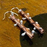 Copper and sterling silver bamboo look statement earrings