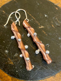Copper and sterling silver bamboo look statement earrings