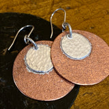Big textured copper and fine silver disc earrings