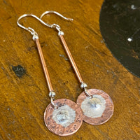 Copper and silver drop earrings