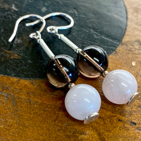 Rose and Smokey quartz earrings