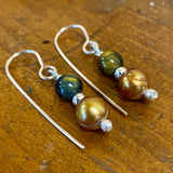 Gold pearl and tigers eye earrings