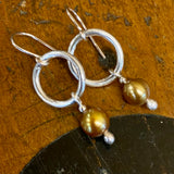 Vintage gold pearls on sterling silver hoop earrings