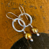 Vintage gold pearls on sterling silver hoop earrings