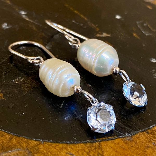 Vintage pearl and crystal earrings