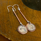 Copper and silver drop earrings