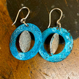 Copper and fine silver planet earrings
