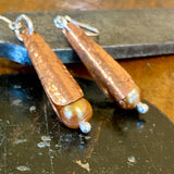 Copper and vintage gold pearl earrings