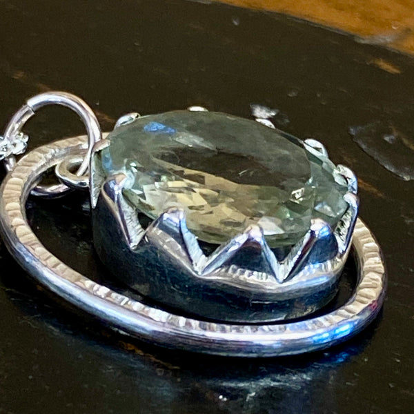 Green amethyst set in sterling silver pendant necklace
