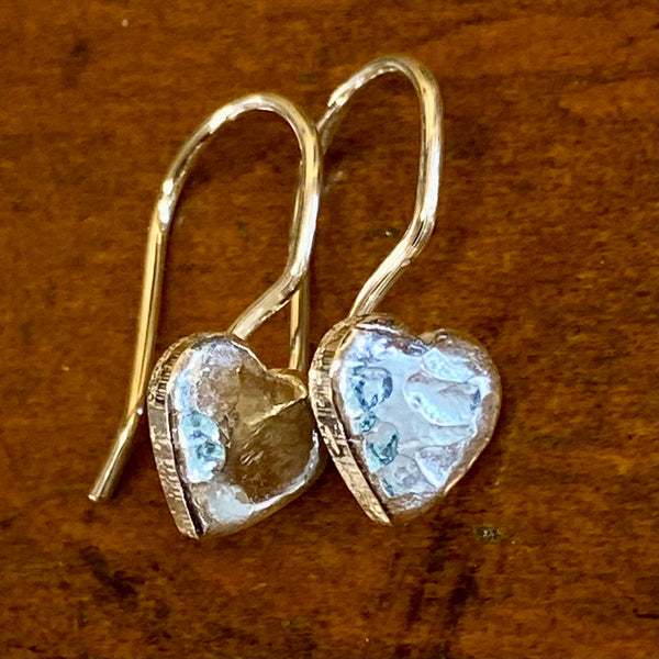 Fine silver heart mini hook earrings