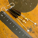Black copper, vintage pearl and fine silver earrings