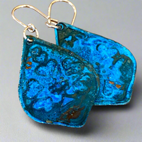 Blue oxidised copper earrings
