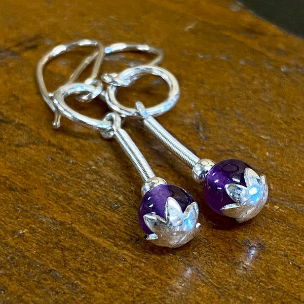 Amethyst and fine silver earrings