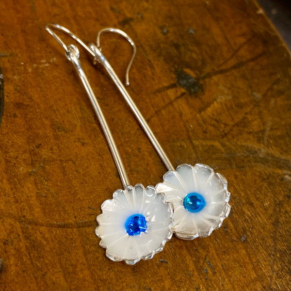 Fine silver and enamel flower earrings