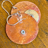 Copper and fine silver disc rivet earrings