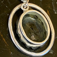 Green amethyst set in sterling silver pendant necklace
