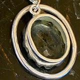 Green amethyst set in sterling silver pendant necklace