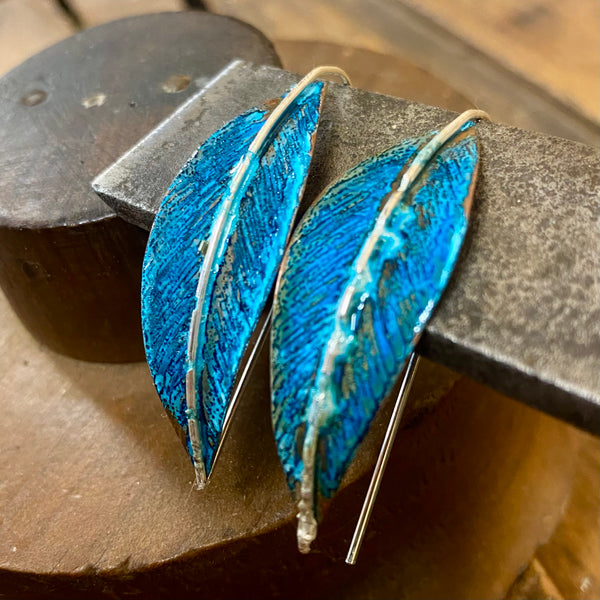 Blue copper and sterling silver earrings