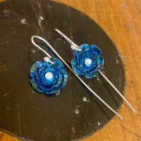 Blue copper flower earrings