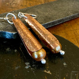 Copper and vintage gold pearl earrings