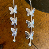 Triple fine silver butterfly drop earrings