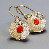 Fine silver and red enamel flower earrings