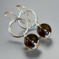 Smokey quartz and silver earrings
