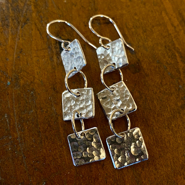 Articulated fine silver panel earrings