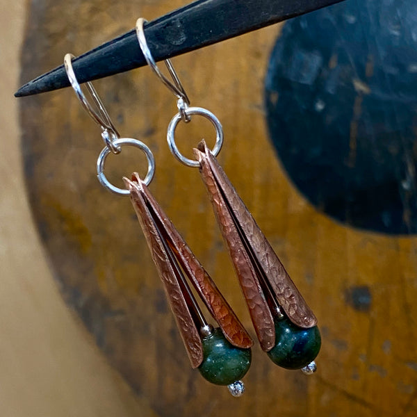 Copper and pounamu earrings