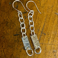 Sterling silver panels on vintage chain drop earrings