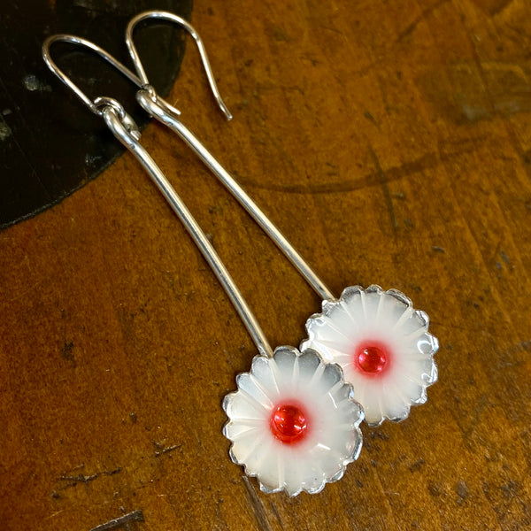 Fine silver and enamel flower earrings