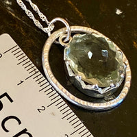 Green amethyst set in sterling silver pendant necklace
