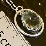 Green amethyst set in sterling silver pendant necklace