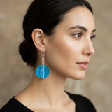 Blue range- copper and fine silver drop disc earrings