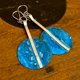 Blue range- copper and fine silver drop disc earrings