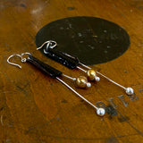 Black copper, vintage pearl and fine silver earrings