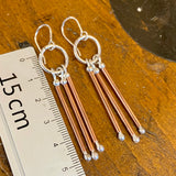 Sterling silver and copper triple drop earrings