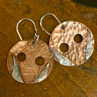 Copper and silver disc earrings