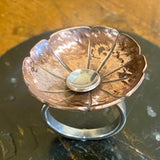 Statement silver and copper flower ring