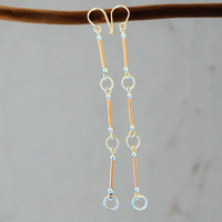 Super long copper and silver earrings