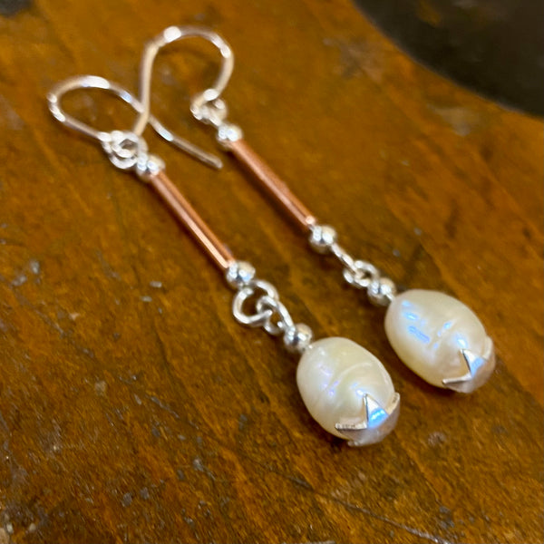 Vintage baroque pearls in fine silver star drop earrings