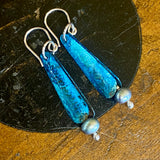 Vintage blue pearls and copper earrings