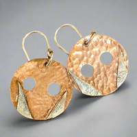 Copper and silver disc earrings