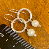 Vintage pearls on sterling silver hoop earrings