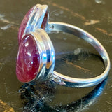 Double red tourmaline and diamond silver ring