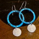 Blue range - copper hoops with fine silver discs earrings