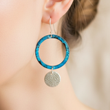 Blue range - copper hoops with fine silver discs earrings