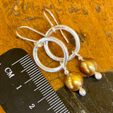 Vintage gold pearls on sterling silver hoop earrings