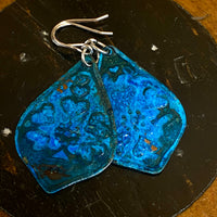 Blue oxidised copper earrings