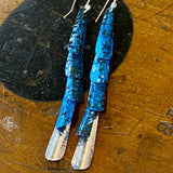 Huia range- blue oxidised copper and fine silver earrings
